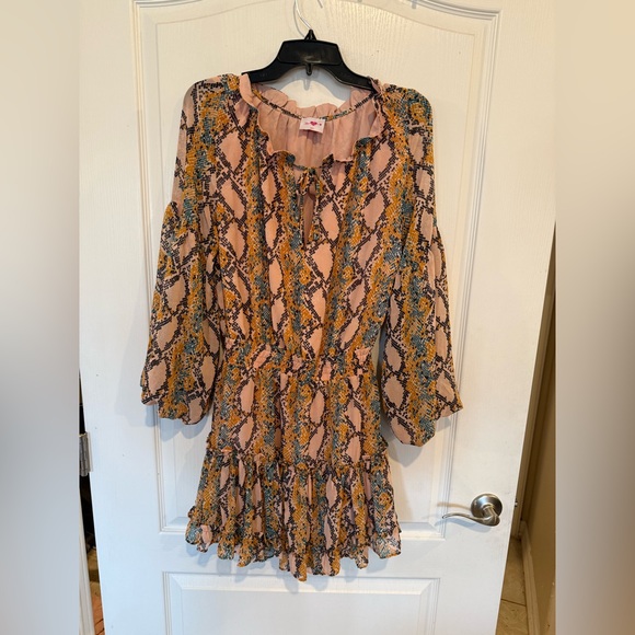 Buddy Love ZOZO Elastic Waist Long Sleeve snake print chiffon Mini Dress small - Picture 1 of 8